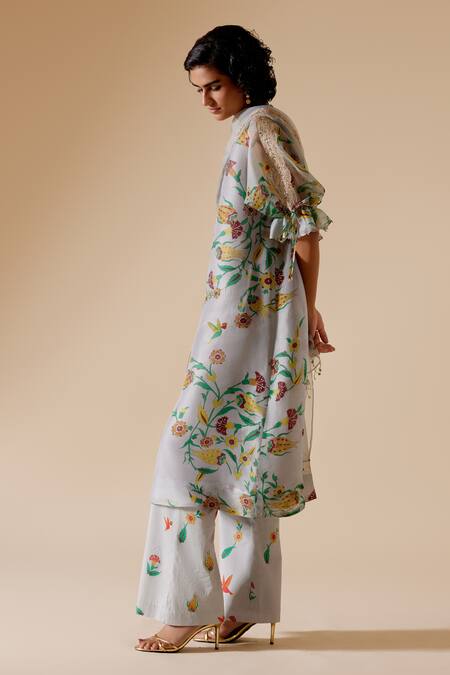 Buy Bunka Grey Tunic 100% Organza Printed Chintz High Round Bia Online at Aza Fashions Buy_Bunka_Grey Tunic 100% Organza Printed Chintz High Round Bia _Online_at_Aza_Fashions