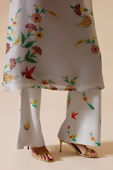 Bunka Grey Tunic 100% Organza Printed Chintz High Round Bia at Aza Fashions Bunka_Grey Tunic 100% Organza Printed Chintz High Round Bia _at_Aza_Fashions