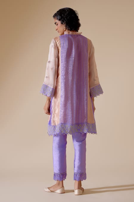 Shop Bunka Pink Organza, Tissue, Viscose Embroidery, Farida Floral Motif Kurta Pant Set at Aza Fashions Shop_Bunka_Pink Organza, Tissue, Viscose Embroidery, Farida Floral Motif Kurta Pant Set _at_Aza_Fashions