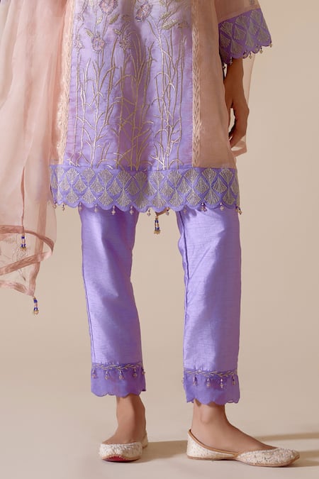 Bunka Pink Organza, Tissue, Viscose Embroidery, Farida Floral Motif Kurta Pant Set Online at Aza Fashions Bunka_Pink Organza, Tissue, Viscose Embroidery, Farida Floral Motif Kurta Pant Set _Online_at_Aza_Fashions