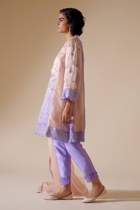Buy Bunka Pink Organza, Tissue, Viscose Embroidery, Farida Floral Motif Kurta Pant Set Online at Aza Fashions Buy_Bunka_Pink Organza, Tissue, Viscose Embroidery, Farida Floral Motif Kurta Pant Set _Online_at_Aza_Fashions