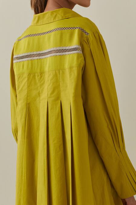 Buy Bunka Yellow Cotton Embroidery Collared Nada Floral Applique Shirt Buy_Bunka_Yellow Cotton Embroidery Collared Nada Floral Applique Shirt