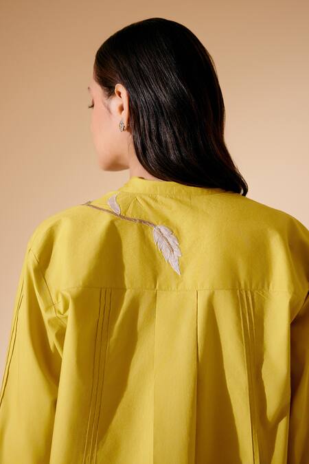 Buy_Bunka_Yellow Cotton Embroidery Collared Nella Chintz Dress 