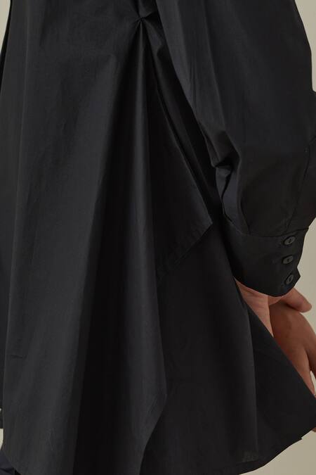 Buy Bunka Black 100% Cotton Poplin Embroidery 3d Floral Collared Neck Nina Shirt Buy_Bunka_Black 100% Cotton Poplin Embroidery 3d Floral Collared Neck Nina Shirt