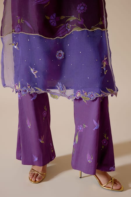 Buy Bunka Purple Cotton Satin Print Floral Tara Bloom Pant Online at Aza Fashions Buy_Bunka_Purple Cotton Satin Print Floral Tara Bloom Pant _Online_at_Aza_Fashions