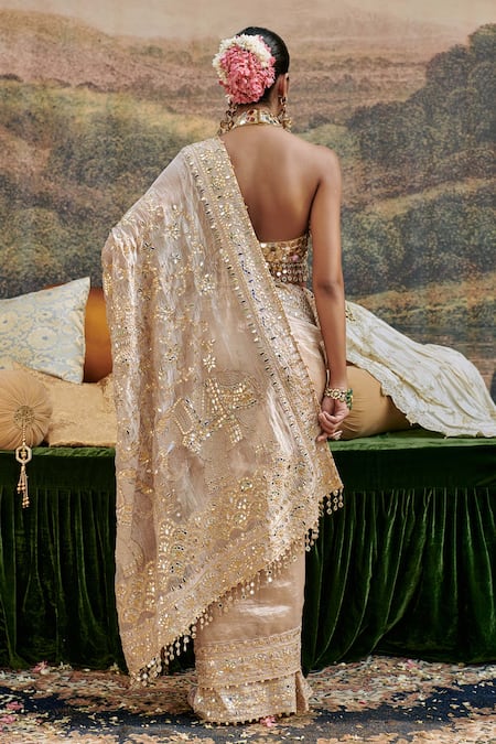 Shop Itrh Ivory , Gaja Kavya Gota Patti Embroidered Saree With Blouse at Aza Fashions Shop_Itrh_Ivory , Gaja Kavya Gota Patti Embroidered Saree With Blouse _at_Aza_Fashions