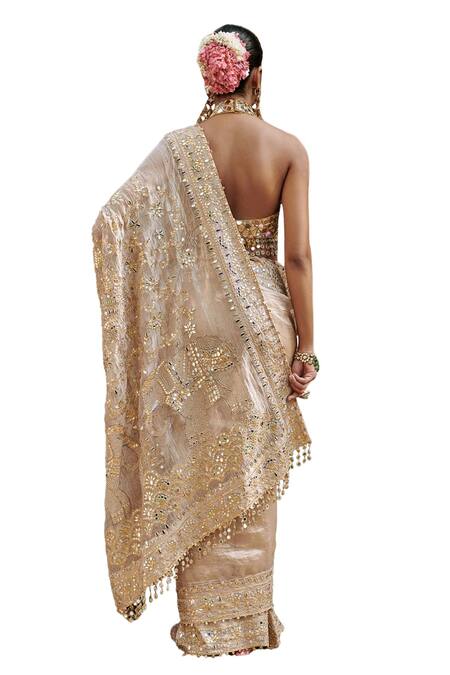 Buy Itrh Ivory , Gaja Kavya Gota Patti Embroidered Saree With Blouse Buy_Itrh_Ivory , Gaja Kavya Gota Patti Embroidered Saree With Blouse