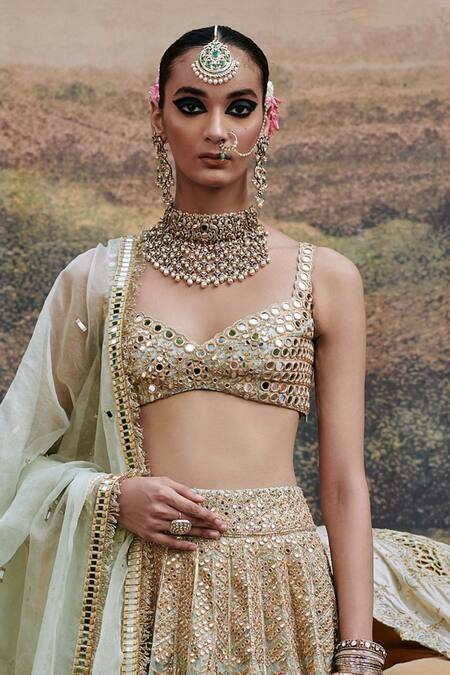 Buy Itrh Green Organza, Chanderi Noor Jahan Floral Gota Patti Bridal Lehenga Set Online at Aza Fashions Buy_Itrh_Green Organza, Chanderi Noor Jahan Floral Gota Patti Bridal Lehenga Set _Online_at_Aza_Fashions