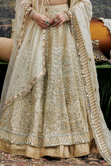 Itrh Ivory Shvet Afsana Chevron Gota Patti Embroidered Mirrorwork Bridal Lehenga Set Online at Aza Fashions Itrh_Ivory Shvet Afsana Chevron Gota Patti Embroidered Mirrorwork Bridal Lehenga Set _Online_at_Aza_Fashions