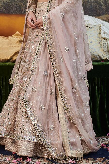Itrh Pink Rang De Gulaab Floral Vine Embroidered Mirrorwork Bridal Lehenga Set Online at Aza Fashions Itrh_Pink Rang De Gulaab Floral Vine Embroidered Mirrorwork Bridal Lehenga Set _Online_at_Aza_Fashions