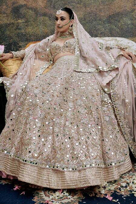 Buy Itrh Pink Rang De Gulaab Floral Vine Embroidered Mirrorwork Bridal Lehenga Set Online at Aza Fashions Buy_Itrh_Pink Rang De Gulaab Floral Vine Embroidered Mirrorwork Bridal Lehenga Set _Online_at_Aza_Fashions