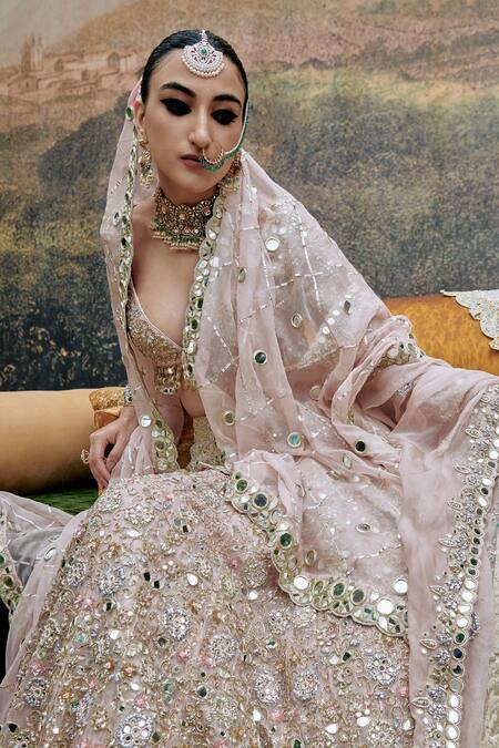 Itrh Pink Rang De Gulaab Floral Vine Embroidered Mirrorwork Bridal Lehenga Set at Aza Fashions Itrh_Pink Rang De Gulaab Floral Vine Embroidered Mirrorwork Bridal Lehenga Set _at_Aza_Fashions