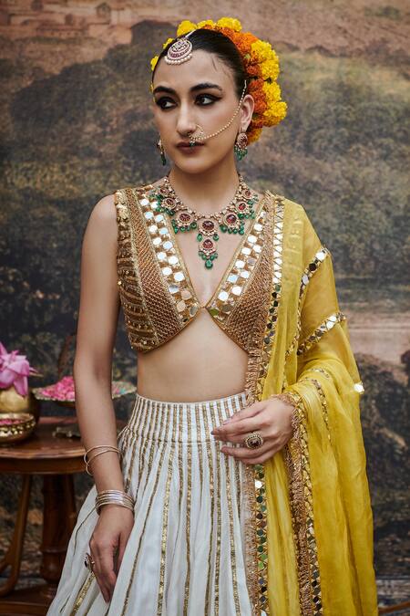 Itrh_Yellow Chanderi, Organza, Surabhi Gota Patti Embellished Ombre Lehenga Set _Online_at_Aza_Fashions