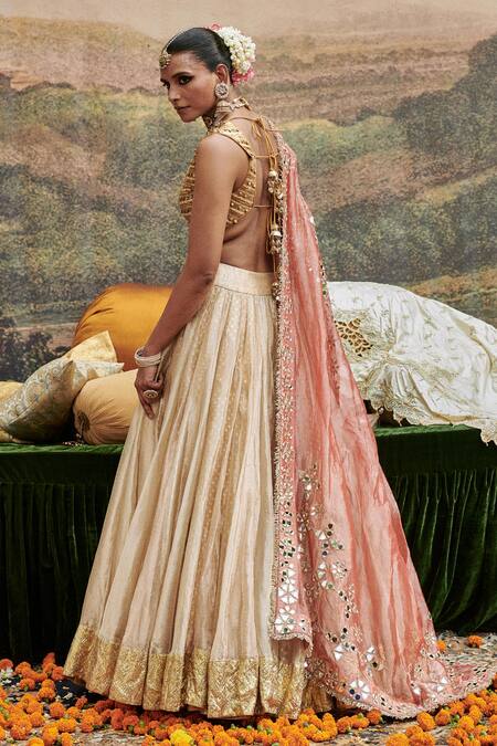 Buy Itrh Beige Chanderi, Tissue Mirrors, Gota Svet Gulal Bridal Lampi Border Lehenga Set Online at Aza Fashions Buy_Itrh_Beige Chanderi, Tissue Mirrors, Gota Svet Gulal Bridal Lampi Border Lehenga Set _Online_at_Aza_Fashions