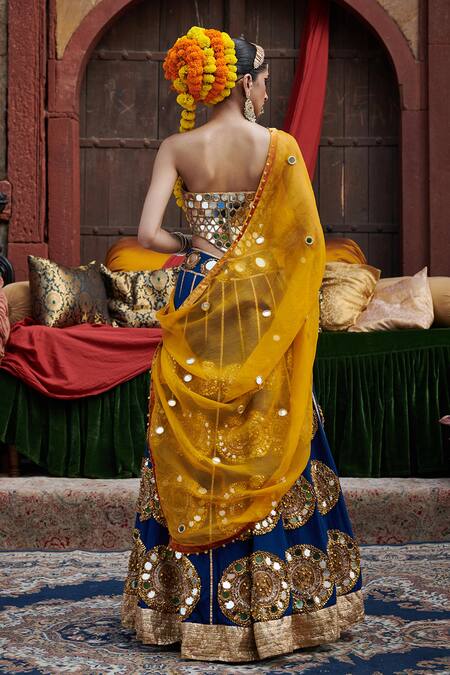 Shop Itrh Blue Lurex, Chanderi, Organza, Qainaat Bridal Butti Embroidered Lehenga Set at Aza Fashions Shop_Itrh_Blue Lurex, Chanderi, Organza, Qainaat Bridal Butti Embroidered Lehenga Set_at_Aza_Fashions