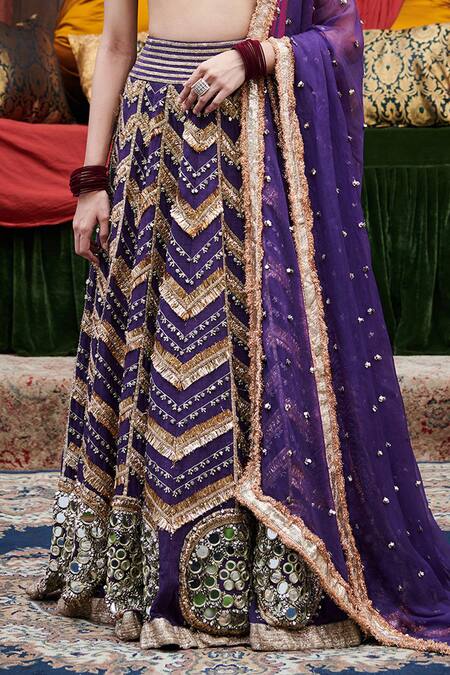 Itrh Purple Chanderi, Linen, Organza Ulfat Jamuni Bridal Chevron Lehenga Set Online at Aza Fashions Itrh_Purple Chanderi, Linen, Organza Ulfat Jamuni Bridal Chevron Lehenga Set_Online_at_Aza_Fashions