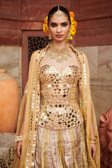 Itrh_Silver , Chanderi Mirrors, Sona Sheesh Lampi Bridal Lehenga Set _Online_at_Aza_Fashions