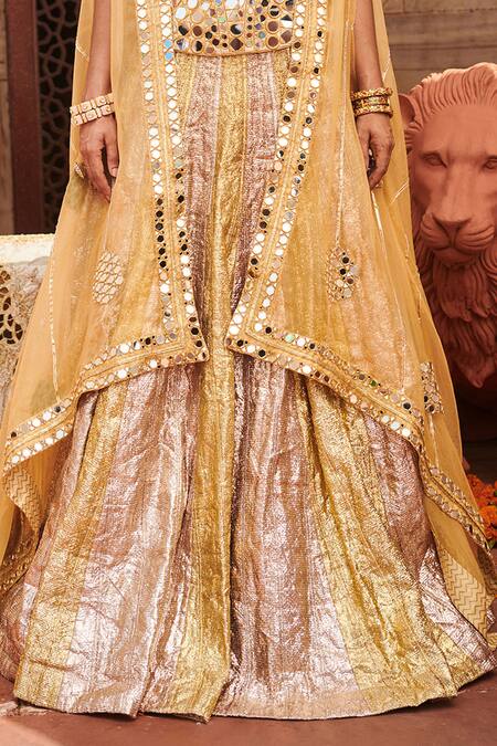 Buy_Itrh_Silver , Chanderi Mirrors, Sona Sheesh Lampi Bridal Lehenga Set _Online_at_Aza_Fashions