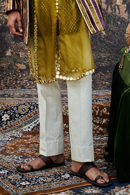 Shop_Itrh_Purple Cotton, Velvet Gota Patti, Varn Harit Makhmal Sherwani Pant Set _Online_at_Aza_Fashions