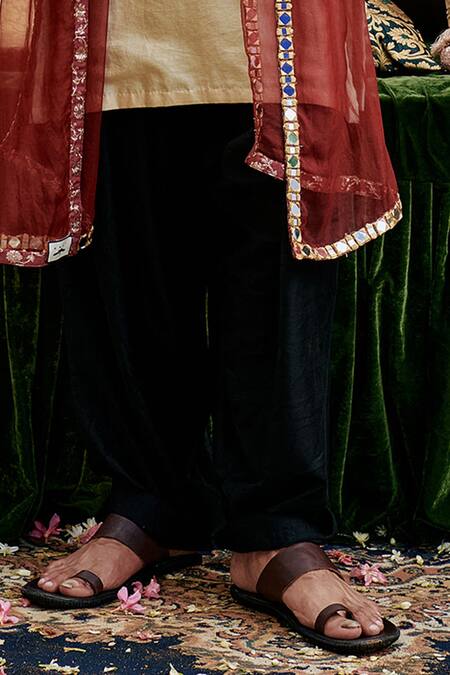 Itrh_Beige Cotton, Organza Mirrors Zora Embroidered Yoke Kurta And Salwar Set _Online_at_Aza_Fashions