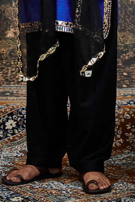 Itrh_Blue Cotton, Silk, Organza Mirrors, Embroidery Sufi Kurta And Salwar Set _Online_at_Aza_Fashions