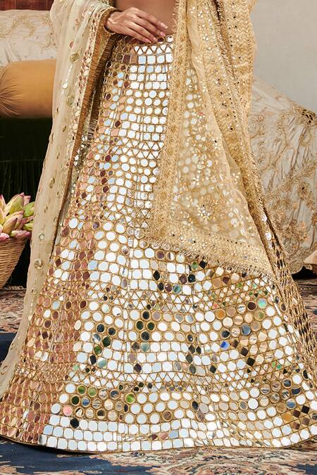 Itrh Gold Handloom Cotton, Cotton, Lace, Sheesh Mahal Embroidered Lehenga Set Online at Aza Fashions Itrh_Gold Handloom Cotton, Cotton, Lace, Sheesh Mahal Embroidered Lehenga Set _Online_at_Aza_Fashions