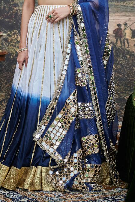 Buy Itrh White Organza, Chanderi, Cotton Gota Neel Ruba Detailed Ombre Lehenga Set Online at Aza Fashions Buy_Itrh_White Organza, Chanderi, Cotton Gota Neel Ruba Detailed Ombre Lehenga Set _Online_at_Aza_Fashions