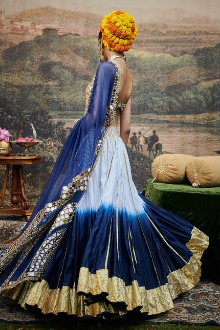 Itrh White Organza, Chanderi, Cotton Gota Neel Ruba Detailed Ombre Lehenga Set at Aza Fashions Itrh_White Organza, Chanderi, Cotton Gota Neel Ruba Detailed Ombre Lehenga Set _at_Aza_Fashions