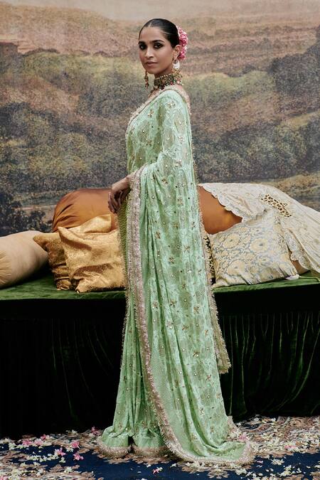 Buy Itrh Green , Cotton Gota Naayaab Hand Embroidered Saree With Blouse Online at Aza Fashions Buy_Itrh_Green , Cotton Gota Naayaab Hand Embroidered Saree With Blouse _Online_at_Aza_Fashions