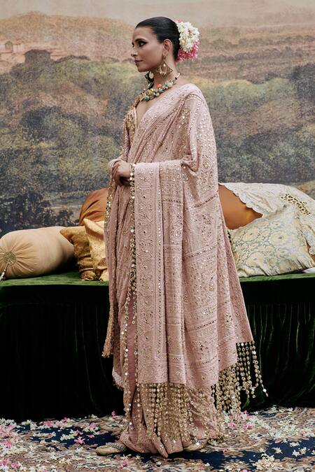 Itrh Peach , Cotton Embroidery, Phool Hand Saree With Corset Online at Aza Fashions Itrh_Peach , Cotton Embroidery, Phool Hand Saree With Corset _Online_at_Aza_Fashions