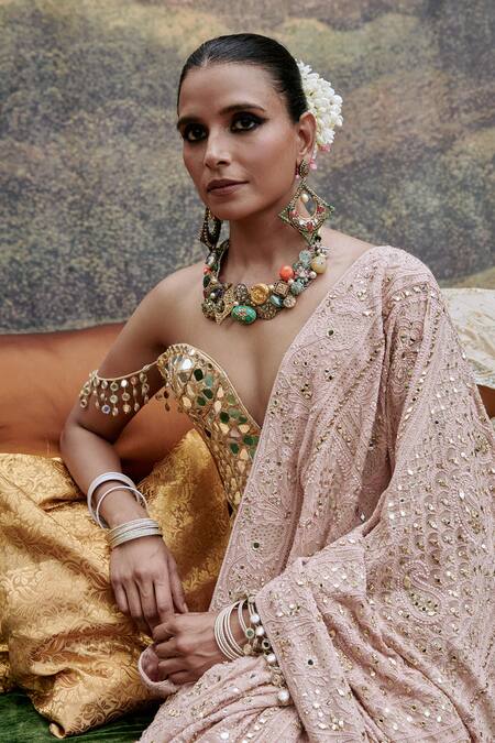 Buy Itrh Peach , Cotton Embroidery, Phool Hand Saree With Corset Online at Aza Fashions Buy_Itrh_Peach , Cotton Embroidery, Phool Hand Saree With Corset _Online_at_Aza_Fashions