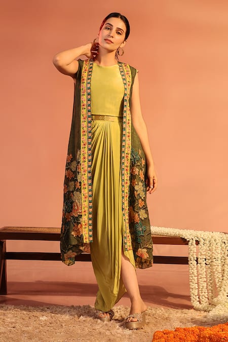 Soup by Sougat Paul Sadira Draped Dress With Printed Jacket 