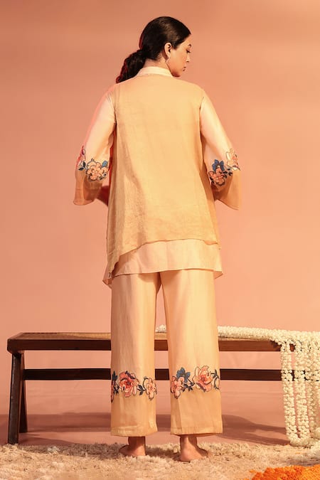 Shop Soup By Sougat Paul Pink Chanderi, Tissue Sequins, Beads, Applique, Sadira Kurta Set With Jacket at Aza Fashions Shop_Soup By Sougat Paul_Pink Chanderi, Tissue Sequins, Beads, Applique, Sadira Kurta Set With Jacket _at_Aza_Fashions