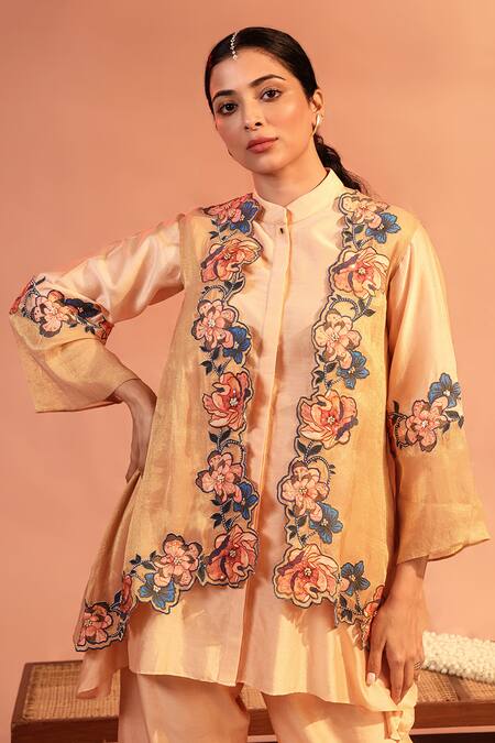 Buy Soup By Sougat Paul Pink Chanderi, Tissue Sequins, Beads, Applique, Sadira Kurta Set With Jacket Online at Aza Fashions Buy_Soup By Sougat Paul_Pink Chanderi, Tissue Sequins, Beads, Applique, Sadira Kurta Set With Jacket _Online_at_Aza_Fashions