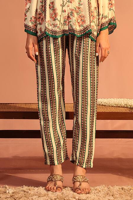 Soup By Sougat Paul_Cream Silk Embroidery, Mirrors Collared Tamaya Kurta With Pant _Online_at_Aza_Fashions