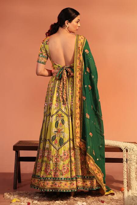 Shop Soup By Sougat Paul Yellow Silk, Organza Mirrors, Embroidery Round Neck Tamaya Lehenga Set at Aza Fashions Shop_Soup By Sougat Paul_Yellow Silk, Organza Mirrors, Embroidery Round Neck Tamaya Lehenga Set _at_Aza_Fashions