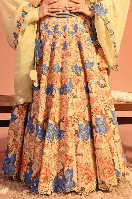 Shop_Soup By Sougat Paul_Pink Cotton, Silk, Tissue Embroidery, Sequins Sadira Floral Lehenga Set _Online_at_Aza_Fashions