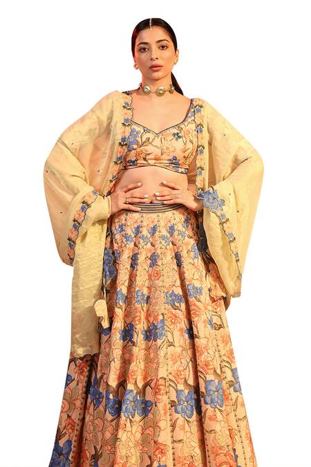 Soup By Sougat Paul_Pink Cotton, Silk, Tissue Embroidery, Sequins Sadira Floral Lehenga Set _at_Aza_Fashions