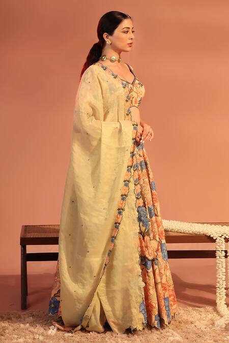 Buy_Soup By Sougat Paul_Pink Cotton, Silk, Tissue Embroidery, Sequins Sadira Floral Lehenga Set 