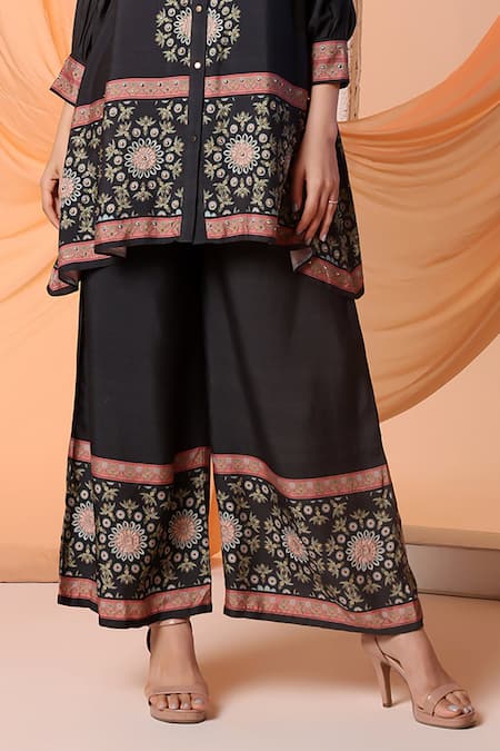 Soup By Sougat Paul_Black Chanderi Sequins, Embroidery Bandeau Neck Eraya Shirt Tunic With Pant _Online_at_Aza_Fashions