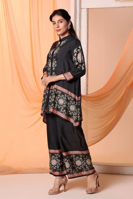 Buy_Soup By Sougat Paul_Black Chanderi Sequins, Embroidery Bandeau Neck Eraya Shirt Tunic With Pant _Online_at_Aza_Fashions