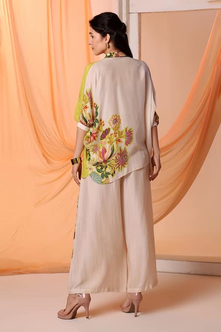 Shop Soup By Sougat Paul Yellow Cotton, Silk Embroidery Aarani Floral Print Kimono Shirt With Pant at Aza Fashions Shop_Soup By Sougat Paul_Yellow Cotton, Silk Embroidery Aarani Floral Print Kimono Shirt With Pant _at_Aza_Fashions