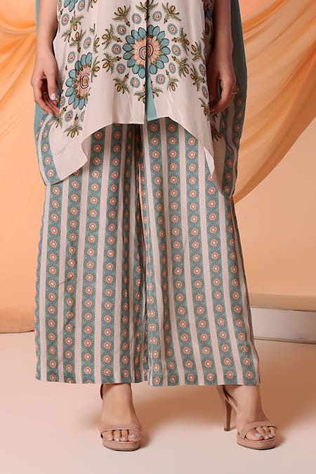 Soup By Sougat Paul Off White Crepe Embroidery Bandeau Eraya Floral Print Short Kaftan With Pant Online at Aza Fashions Soup By Sougat Paul_Off White Crepe Embroidery Bandeau Eraya Floral Print Short Kaftan With Pant _Online_at_Aza_Fashions