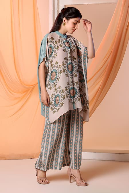 Buy Soup By Sougat Paul Off White Crepe Embroidery Bandeau Eraya Floral Print Short Kaftan With Pant Online at Aza Fashions Buy_Soup By Sougat Paul_Off White Crepe Embroidery Bandeau Eraya Floral Print Short Kaftan With Pant _Online_at_Aza_Fashions