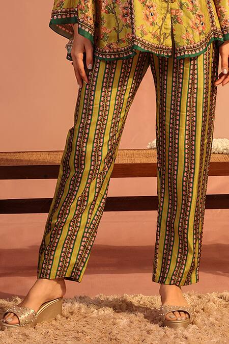 Soup By Sougat Paul_Yellow Silk Embroidery, Sequins Bandeau Tamaya Floral Kalidar Kurta With Pant _Online_at_Aza_Fashions