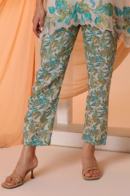 Buy Soup By Sougat Paul Off White Silk Embroidery Round Aarani Floral Applique Short Kurta And Pant Set Online at Aza Fashions Buy_Soup By Sougat Paul_Off White Silk Embroidery Round Aarani Floral Applique Short Kurta And Pant Set _Online_at_Aza_Fashions