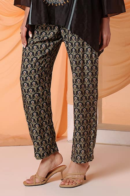 Buy Soup By Sougat Paul Black Chanderi, Muslin Embroidery, Eraya Applique Asymmetric Tunic And Pant Set Online at Aza Fashions Buy_Soup By Sougat Paul_Black Chanderi, Muslin Embroidery, Eraya Applique Asymmetric Tunic And Pant Set _Online_at_Aza_Fashions