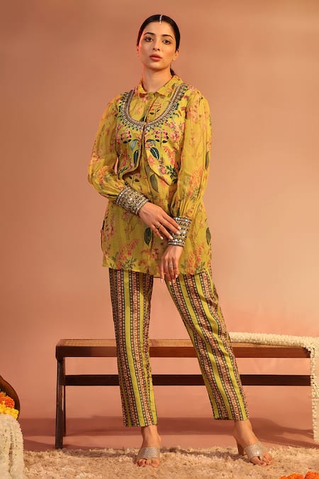 Soup by Sougat Paul Tamaya Floral Embroidered Jacket With Pant Set 