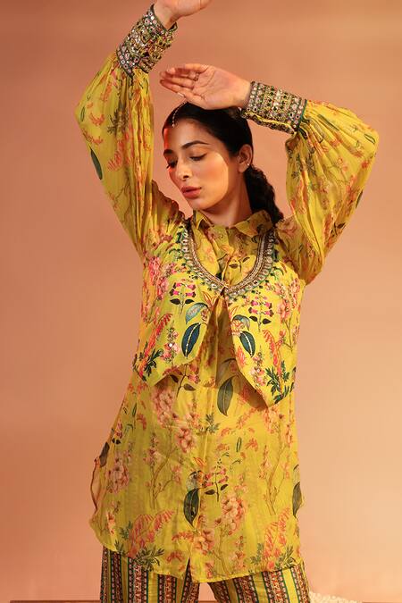 Buy Soup By Sougat Paul Yellow Silk, Organza Embroidery, Sequins, Tamaya Floral Jacket With Pant Set Online at Aza Fashions Buy_Soup By Sougat Paul_Yellow Silk, Organza Embroidery, Sequins, Tamaya Floral Jacket With Pant Set _Online_at_Aza_Fashions