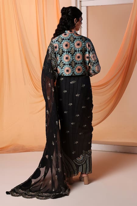 Soup By Sougat Paul Eraya Floral Embroidered Pre-Draped Saree & Jacket Set 